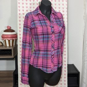 Kirra Button Up Pink Flannel XS